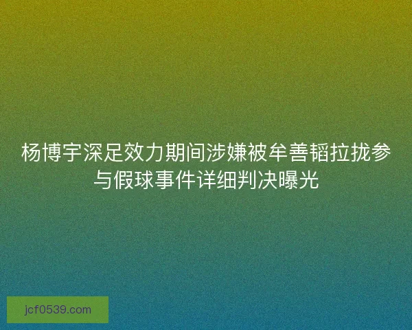 杨博宇深足效力期间涉嫌被牟善韬拉拢参与假球事件详细判决曝光